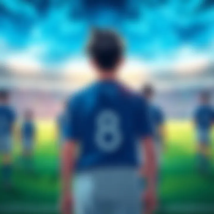 Isagi in Blue Lock Isagi stands on a soccer field, pondering his choices as a player, surrounded by teammates in Blue Lock uniforms, focusing on his next move during a game