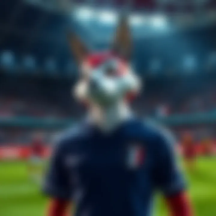 Isagi wearing the French national team jersey, looking thoughtful on the soccer field amid fans cheering in the background.