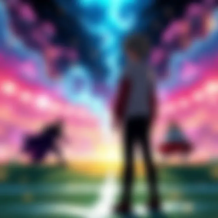 Isagi standing on the field, looking tense as he prepares for the challenge against Barou and Shidou, who are positioned ready to strike.