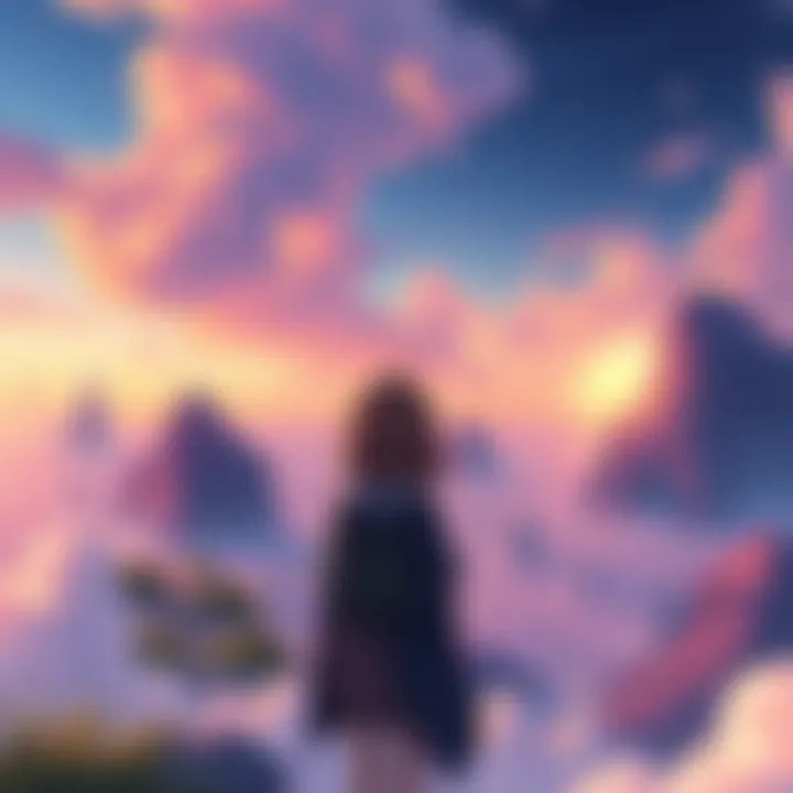Isekai Journey Home A character looking out over a new world, reflecting on their feelings of homesickness and longing for home, surrounded by vibrant landscapes.