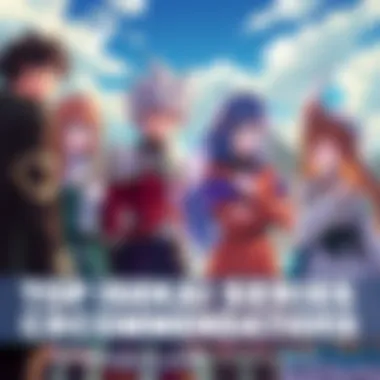 An illustration depicting a balanced male and female cast from various Isekai series, showcasing engaging storylines and minimal romance elements.