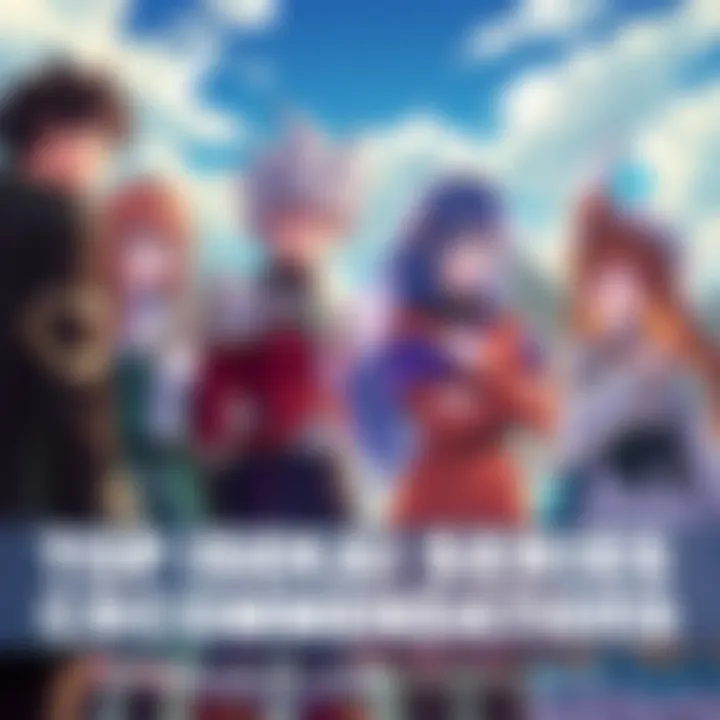 An illustration depicting a balanced male and female cast from various Isekai series, showcasing engaging storylines and minimal romance elements.