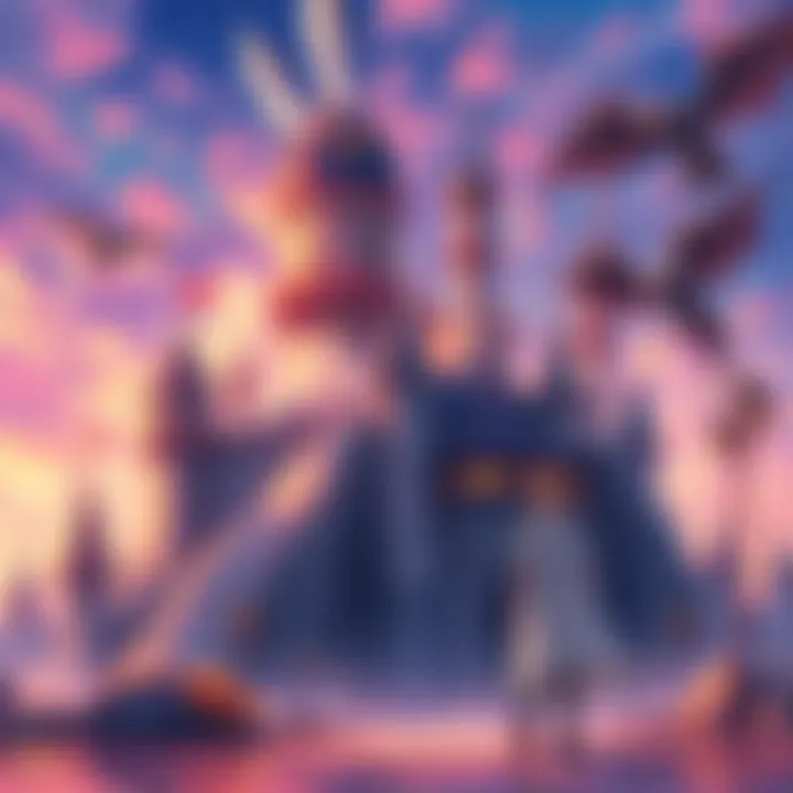 Isekai Trope in Anime An anime scene showcasing a character being transported to another world, surrounded by fantasy elements like castles and mythical creatures.