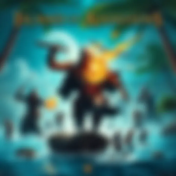 Characters battling in a dramatic fight on a tropical island
