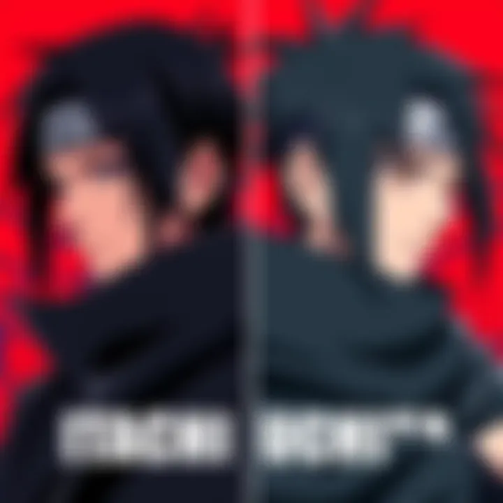 Side-by-side comparison of Itachi Uchiha from the Naruto manga and anime showing differences in his appearance and age portrayal.