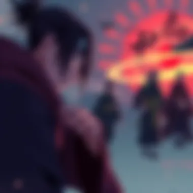 Itachi giving orders Itachi instructs Kisame during a tense moment, with Asuma and Kurenai in the background, highlighting the conflict in Konoha.