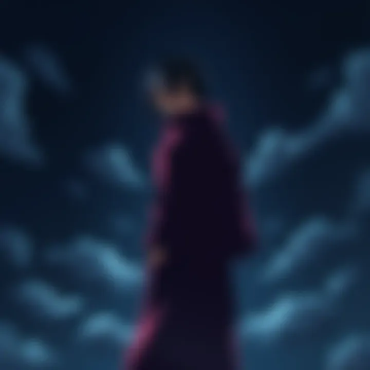 Itachi Uchiha standing with a somber expression, surrounded by dark clouds, symbolizing his early death and its impact on the Naruto series.