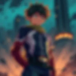 Izuku Midoriya standing determined Izuku Midoriya looks determined despite lacking any superpowers or strength, showcasing his ambition to enter UA.