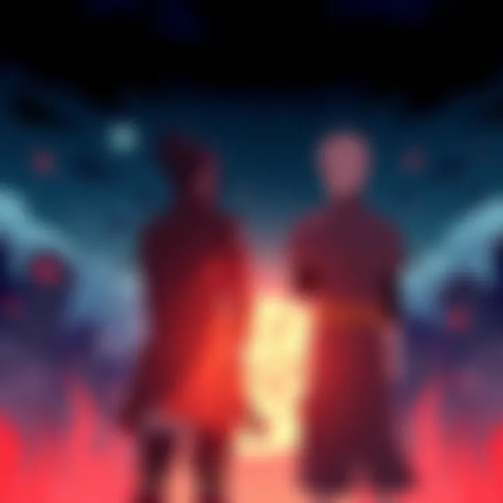 Izumo and Kotetsu standing by and observing Asuma fight Hidan, showing concern and hesitation