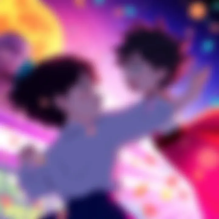 Colorful scene from the IzuOcha animatic showing the two main characters in a dynamic pose, filled with energy and emotion, representing their close bond.