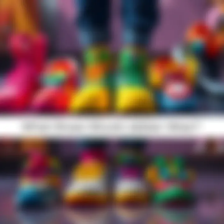 A variety of colorful shoes representing different styles that Jabber might wear, with playful designs and vibrant colors.