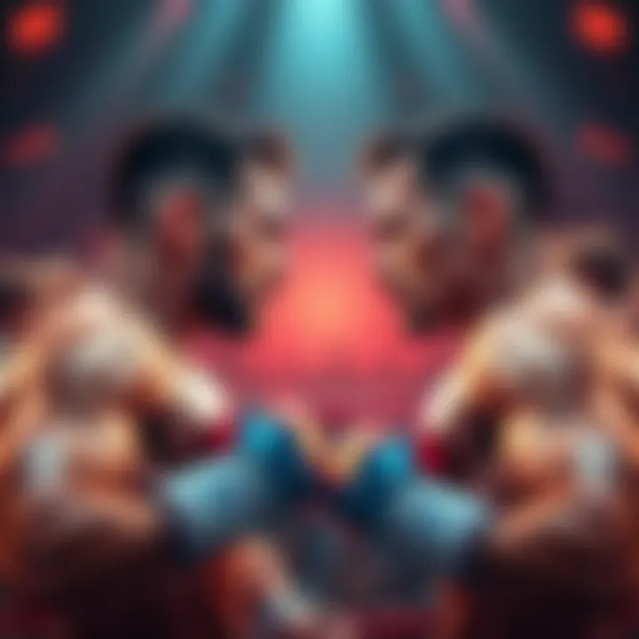 Jack and Doyle face each other in a boxing ring, both in fighting stance with intense expressions, surrounded by eager fans.