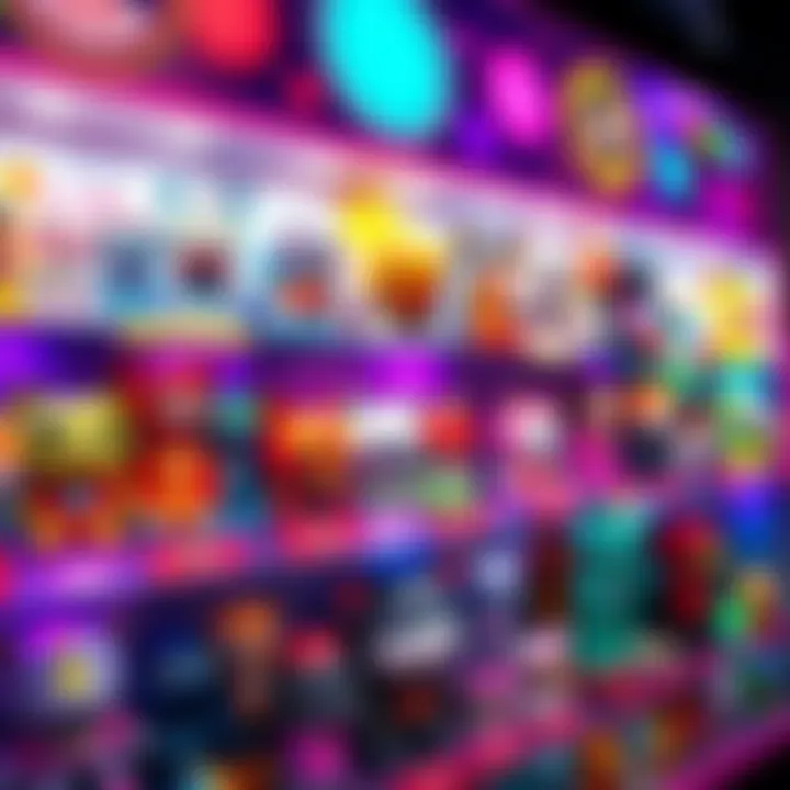 A variety of Hololive toys created by Jakks Pacific displayed on a colorful shelf, showcasing vibrant designs and popular characters.