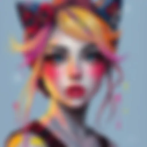 Vibrant acrylic artwork of Janembra on a canvas, featuring bright colors and intricate details, inspired by fanart.