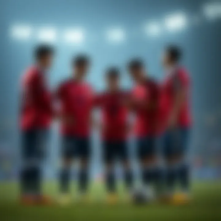 Japan's soccer team discussing strategy Japan's soccer players in a huddle, analyzing their game strategy against France