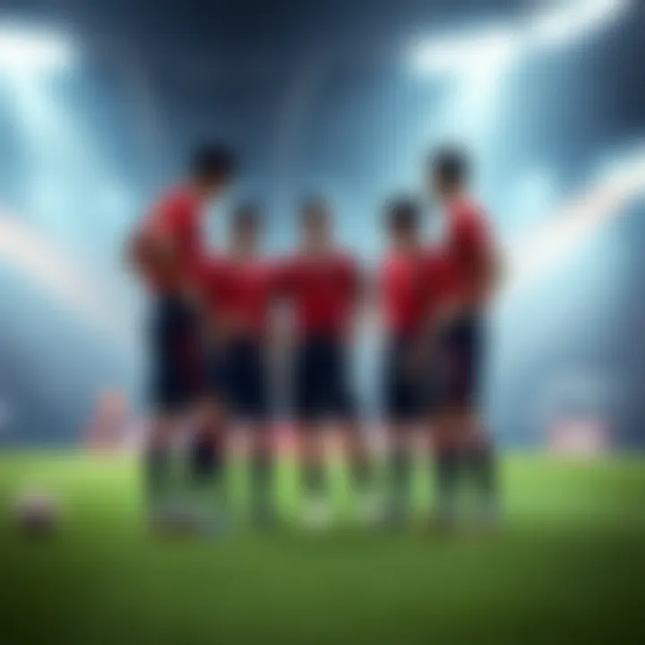 Japan's U-20 soccer team practicing before the match against Nigeria, with key players discussing strategies on the field.