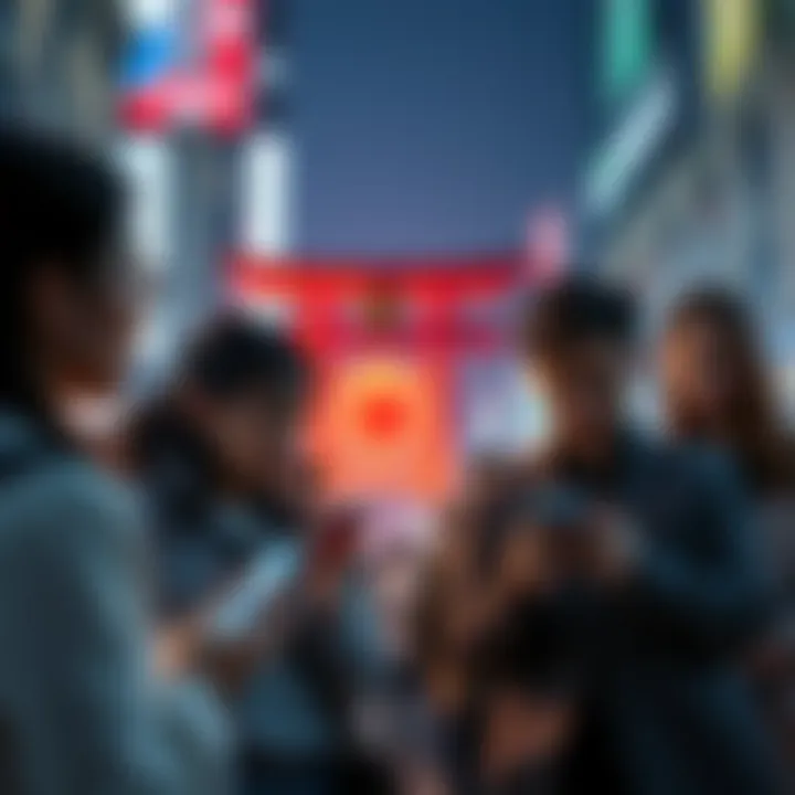 A group of people discussing and sharing reactions about a recent event in Japan on their devices.