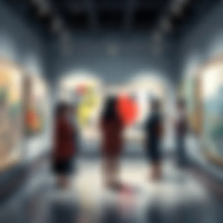 A group of Japanese artists sharing their experiences and acknowledging past biases in a gallery setting, surrounded by new artworks