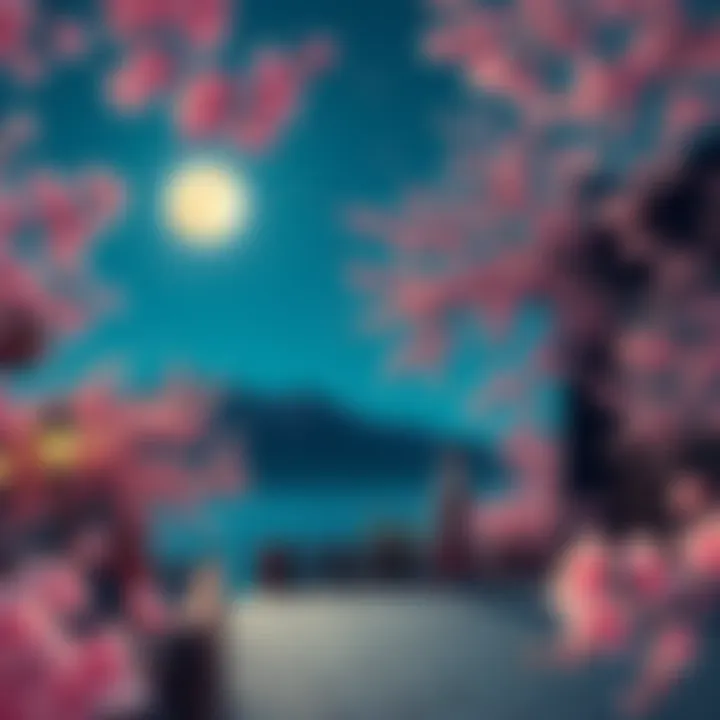 A serene night scene depicting traditional Japanese elements like cherry blossoms and a full moon, reflecting the essence of dreams in Japanese culture.