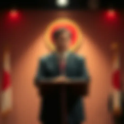 A Japanese official stands at a podium during a press conference, expressing regret for recent controversies.