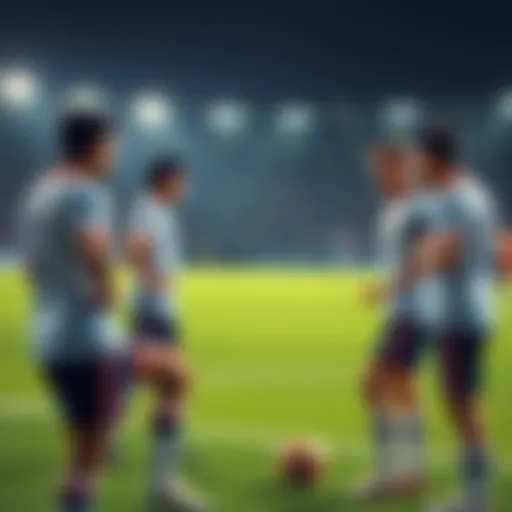 Japanese soccer players discussing tactics during a match preparation