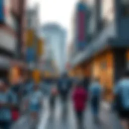 Crowd of people walking in a busy street in Japan, showcasing daily life and culture.