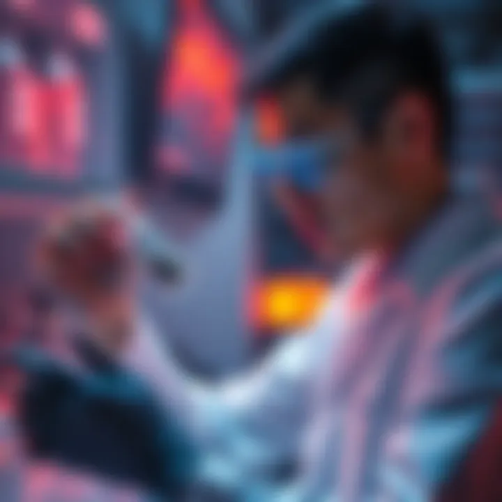 Japenis examining a sample of oversemens in a lab setting