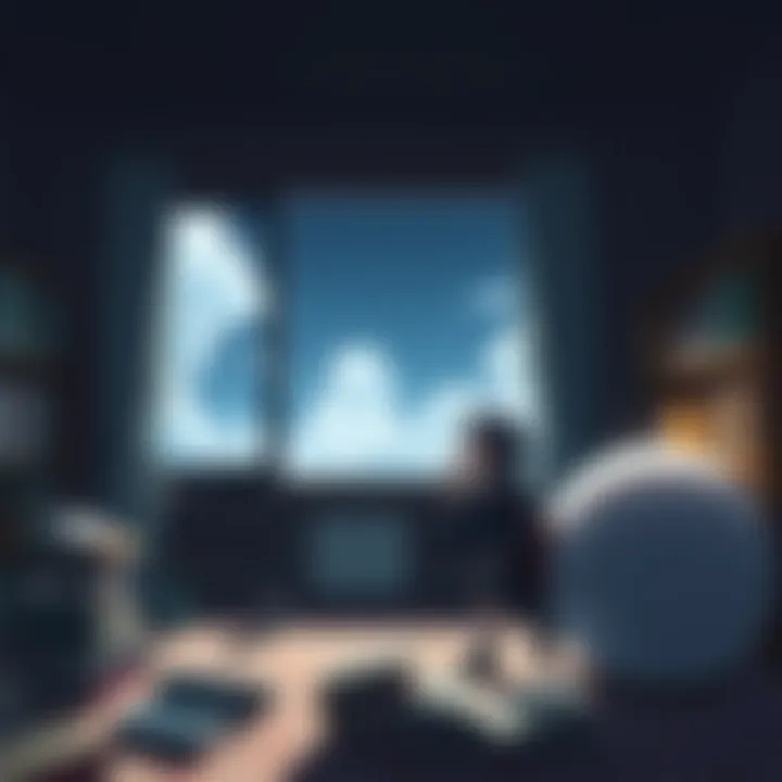 Japenis Onee-san in deep thought Japenis Onee-san sitting alone, looking contemplative in a cozy room, surrounded by books and a window showing a cloudy sky.