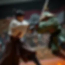 Jesu Motobo, a HEMA master, is in a duel with Donald McBane, a swordsman, showcasing traditional fighting styles in a humorous light.