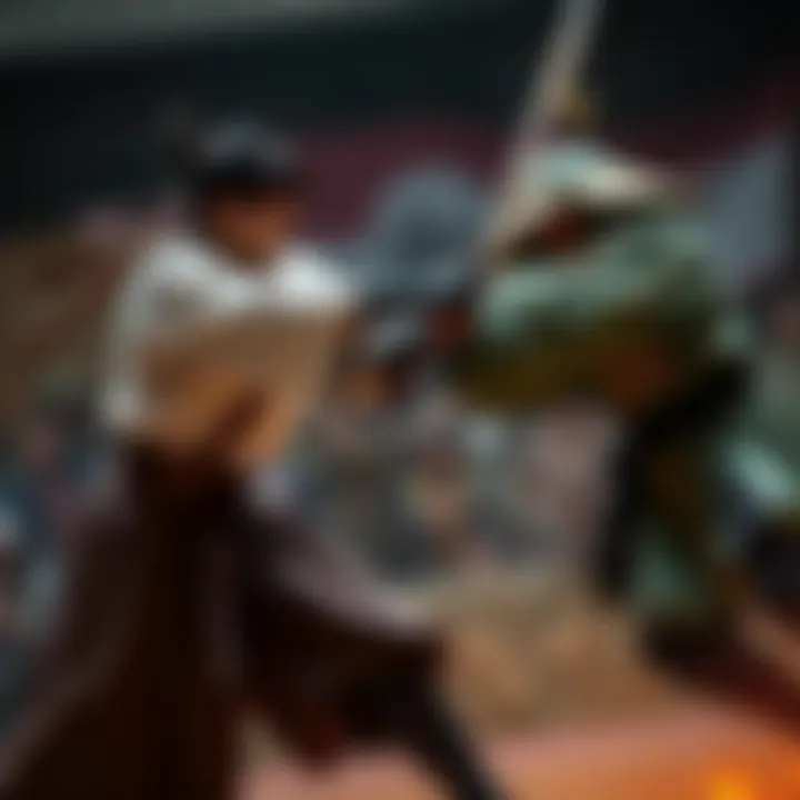 Jesu Motobo, a HEMA master, is in a duel with Donald McBane, a swordsman, showcasing traditional fighting styles in a humorous light.