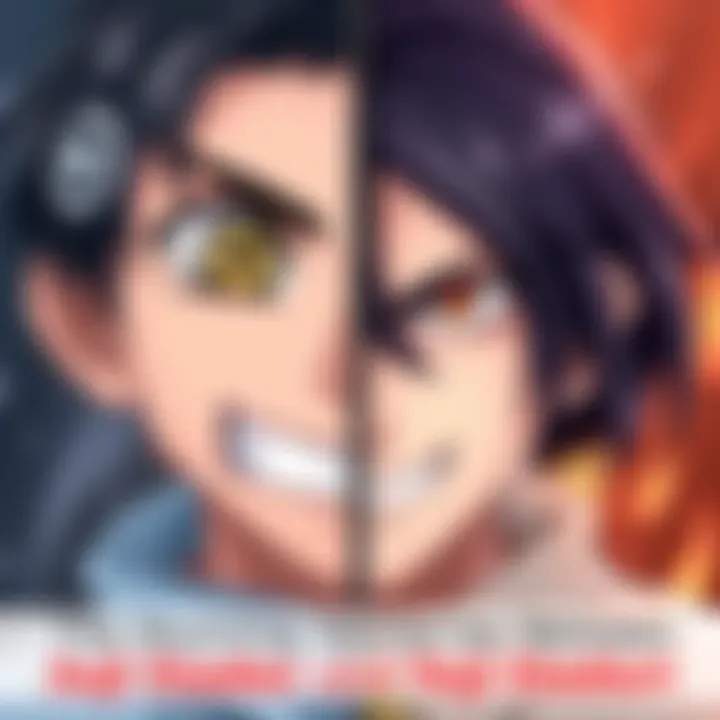 A split image showing Jiji on one side with a playful expression and Yuji Itadori on the other side with a determined look, both exhibiting their unique traits and abilities.