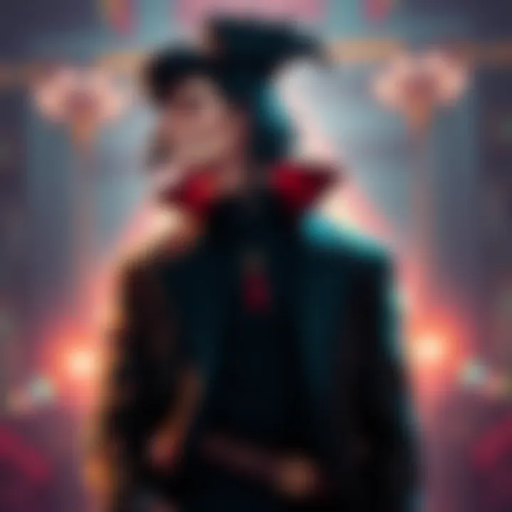 Jinei, a charismatic villain, stands confidently with a smirk, showcasing his stylish outfit and captivating presence, embodying charm and intrigue in a dramatic backdrop.