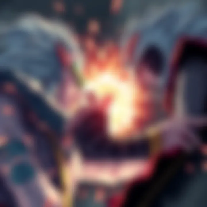 Jiraiya bravely confronting Pain in a dynamic battle scene, showcasing his determination and skills