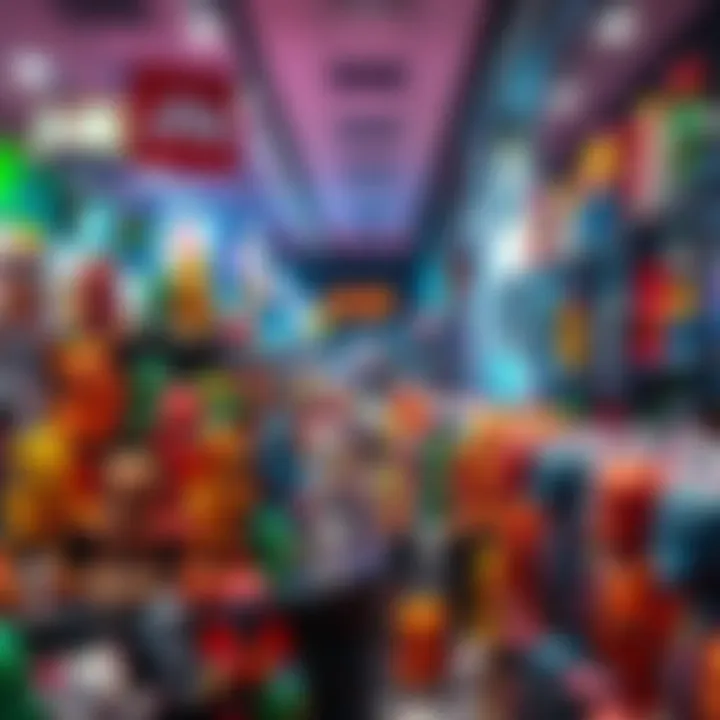 A showcase of various colorful Jjk figurines arranged in a store at a Vegas mall, attracting collectors and fans.