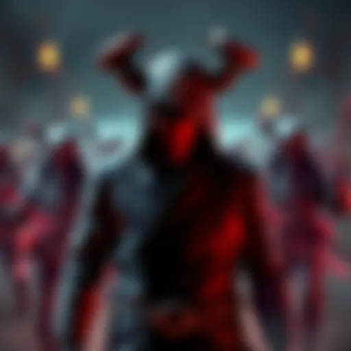 A dramatic scene showing Jodio dressed as the main villain in The JoJolands, with ninjas sporting low taper fades in the background.