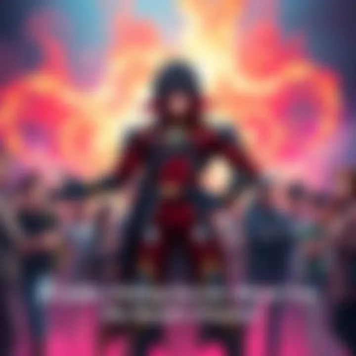 Jodio with his Stand Jodio stands confidently, hinting at the secret powers of his Stand, surrounded by curious fans discussing theories.