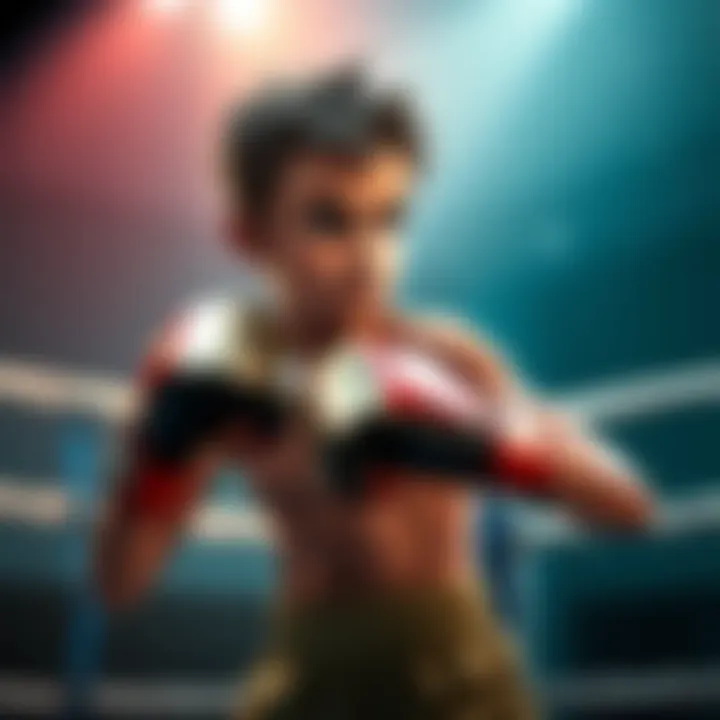 Joe, a young boxer, is training intensely in a boxing ring with gloves on, showcasing his determination to succeed.