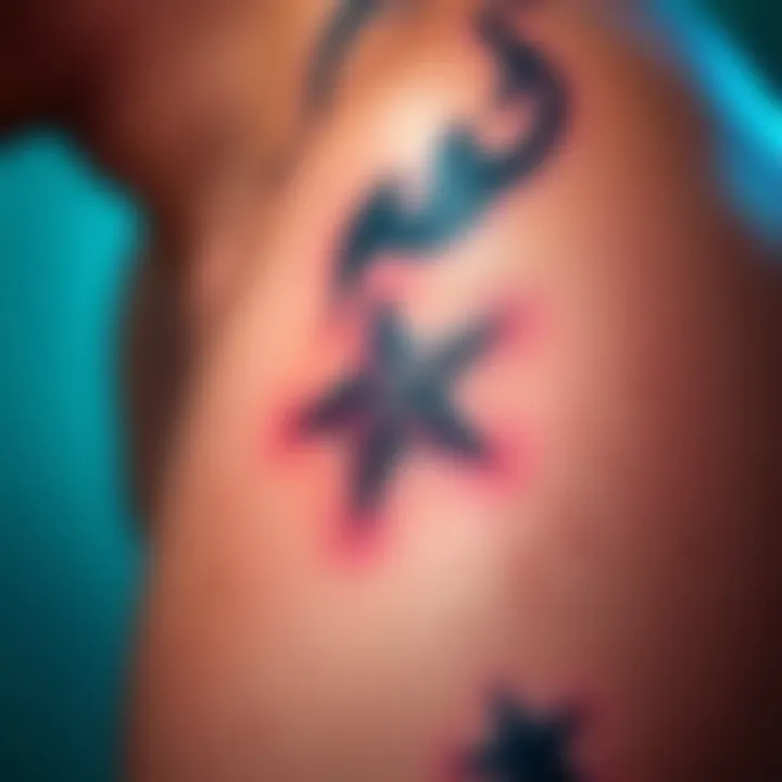 A close-up of a tattoo featuring the Joestar birthmark design on skin, symbolizing pride and insecurity.