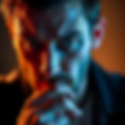A close-up of a thoughtful man with a serious expression, reflecting deep thought about his emotions and behaviors.