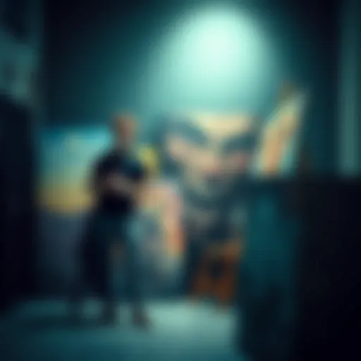 Johnny wearing tight pants stands confidently next to Gyro, both expressing their creativity through art. The scene captures their artistic journey and emotional connection.