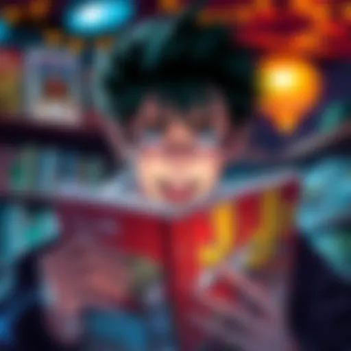 A young adult enthusiastically reading JoJo's Bizarre Adventure, showing excitement and focus