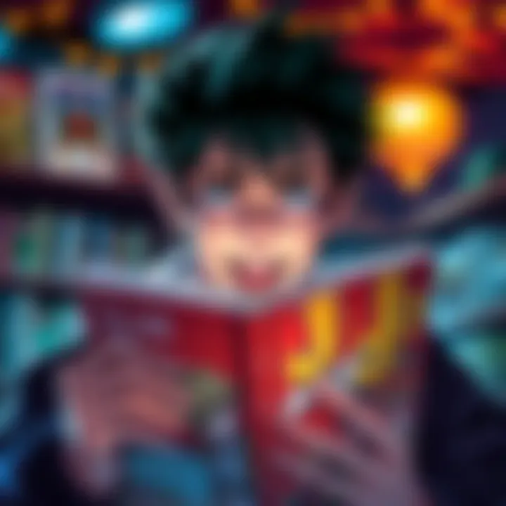 A young adult enthusiastically reading JoJo's Bizarre Adventure, showing excitement and focus