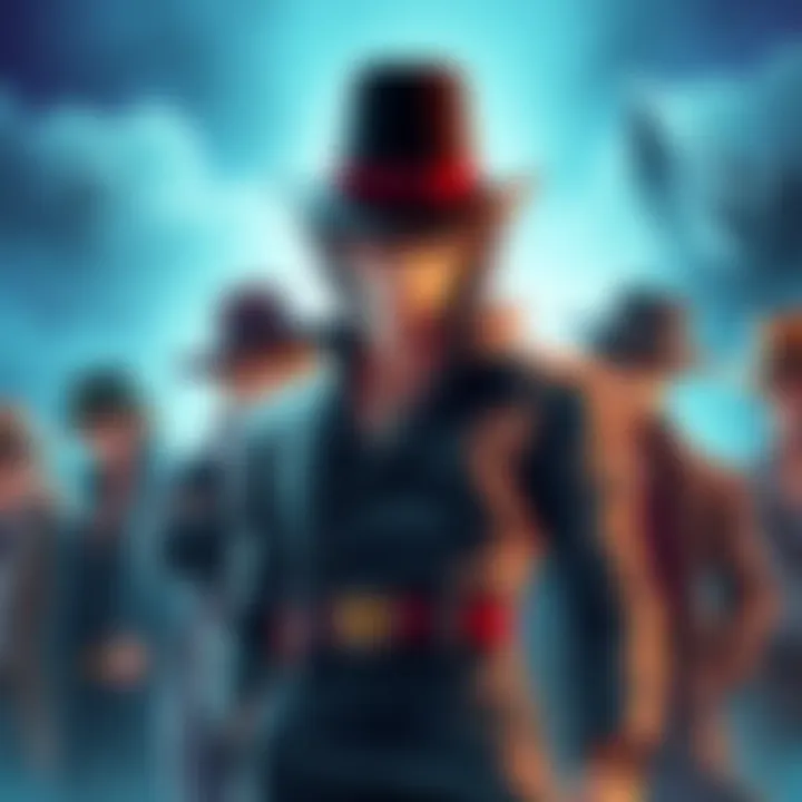 A group of popular JoJo characters from JJBA, focusing on Jotaro with his iconic hat and stance, surrounded by other fan-favorites, showcasing their unique styles.