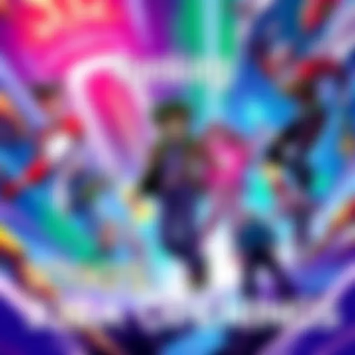 A vibrant scene from JoJo's Bizarre Adventure showcasing a dynamic opening sequence with colorful characters and action elements