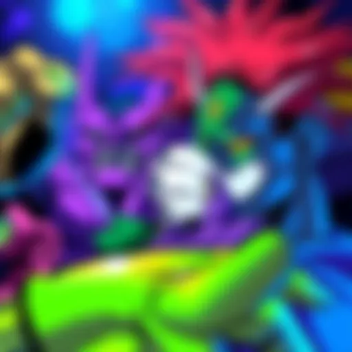 Colorful panels from Jojo's Bizarre Adventure showcasing artistic styles by Hirohiko Araki in Parts 1 and 2