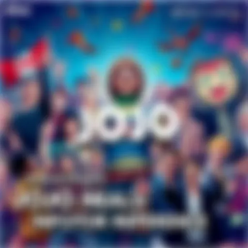A collage of popular Jojo references from various media with fans celebrating together
