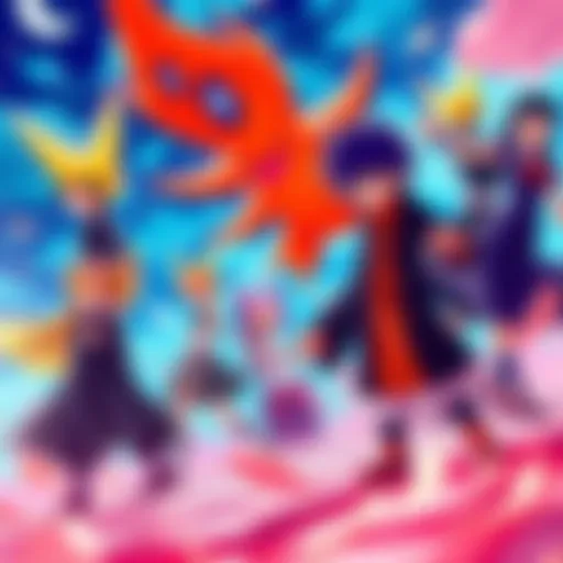 A colorful scene from the JoJolion anime featuring characters with unique Stand abilities and vibrant designs