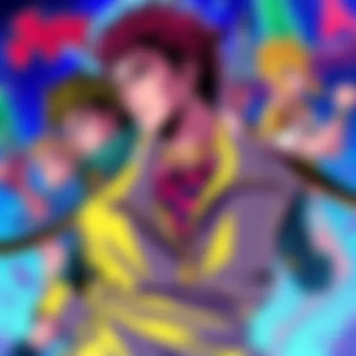 A colorful illustration showcasing the unique art style and characters from Jojo's Bizarre Adventure.