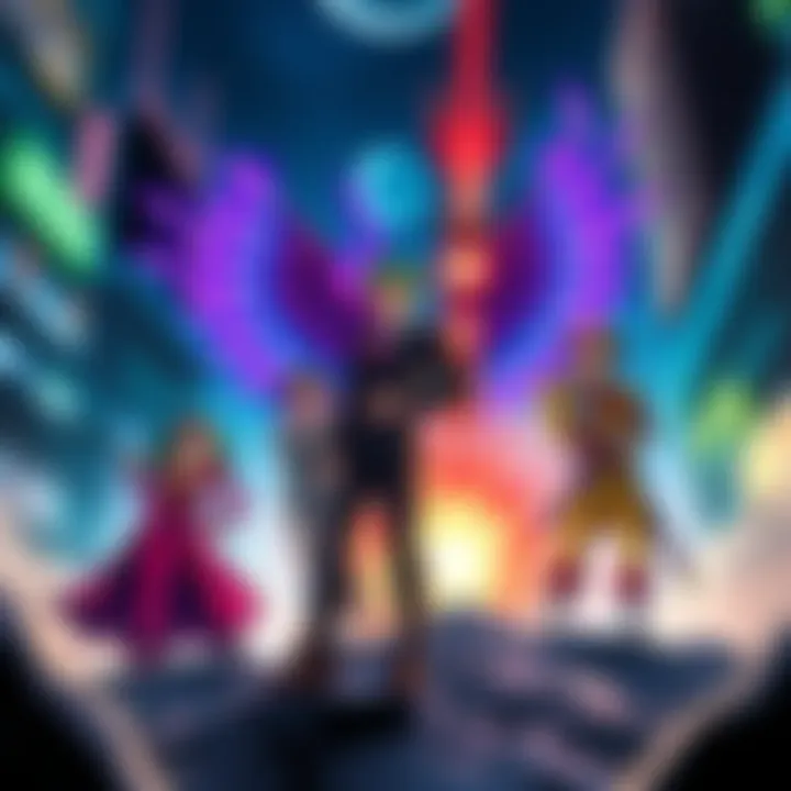 Key characters from JoJo's Bizarre Adventure display their unique abilities in a vibrant setting.