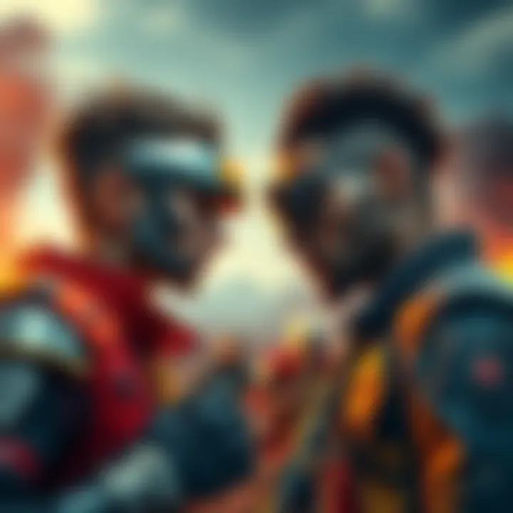 Joseph and Giorno engage in a strategic battle, showcasing their unique tactics and mental strengths, with a backdrop of a tense battlefield.